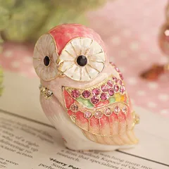 EX447  Lフクロウピンク 不苦労 縁起物 クリスタルジュエリーボックス 手作り おふくろう 母の日東京銀座PICALS  東京銀座ピカルス ピィアース 梟 幸せモチーフ