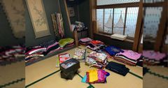 お宮参り 産着 女児 合繊 陽気な天使 のしめ ペールオレンジ NO40519 お宮参り 産着 女児 合繊 陽気な天使 綸子地 祝着 のしめ 淡い