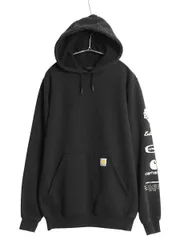 【お得なクーポン配布中!】 US企画 カーハート スウェット フード パーカー メンズ S 古着 袖 ロゴ プリント トレーナー 裏起毛 プルオーバー ミドルウェイト ブラック