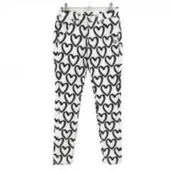 【新品】パーリーゲイツ パンツ 白×黒 ハート柄 ストレッチ レディース 1(M) ゴルフウェア PEARLY GATES