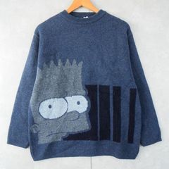 2000's the SIMPSONS シンプソンズ キャラクター ジャガード ユーロスキーニットセーター NAVY S