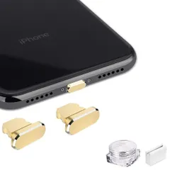 【人気商品】mini iPad 6 6S Airpods対応 7 8 Xr Max Max Xs 2個(ゴールド) X ジャックカバーiPhone コネクタ端子保護 防塵プラグ、ライトニング充電口 超耐久 が 紛失防止プラグホルダーと収納ケース付き 精密アルミ