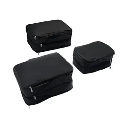 RTMYPIKトラベルポーチ圧縮トラベルセット旅行用圧縮袋トラベルポーチ3点セット両面収納衣類整理コンパクト収納スペース節約軽量設計便利グッズ圧縮バッグ出張旅行用品(ブラック)