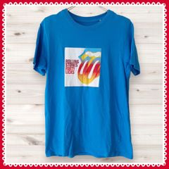 E0017 ジーユー GU Tシャツ 半袖 (S) プリントロゴ ブルー