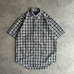 90s/Ralph Lauren GOLF/ラルフローレン/半袖シャツ/BD/ボタンダウン/ブロード生地/ポニー刺繍/ワンポイントロゴ/チェック/格子柄/ブラック系/黒/M/jmaple