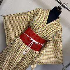 和洋折衷コーデセット｜個性的な幾何学模様の着物にモダン帯の組み合わせが映えるレトロ可愛いコーデ