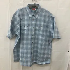 U200ラングラー 2XL アメリカ古着 コットン ポリ シャツ ツインポケット 長袖 チェック柄 ブルー系 Wrangler メンズ