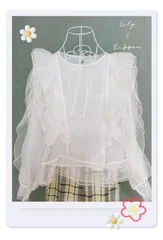 12.新品タグ付き♡トレンド♪ チュールブラウス♡チュール チュールフリルトップス オフホワイト