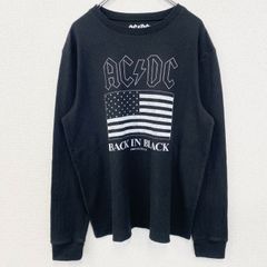 古着 used　AC/DC　長袖ロゴプリントTシャツ　バンドT　サーマル生地ロンT　星条旗　アメリカ国旗　黒　Lサイズ
