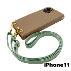 【新品未使用】iPhone11 アイフォン11 ストラップ付 手帳型スマホ ケース ショルダー (カバー色グレージュ、ストラップ色アイスグリーン) カード収納 くすみカラー zflip49-strap24-iphone11-greg-icgr