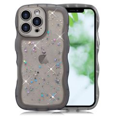 【話題】YUYIB スマホケース 対応 iPhone16 Pro ケース クリア キラキラ かわいい tpuソフトケース 薄型 傷防止背面 滑り止め 指紋防止 ストラップホール付き スマホケース アイホン16プロ カバー (透明黒 16 Pro)