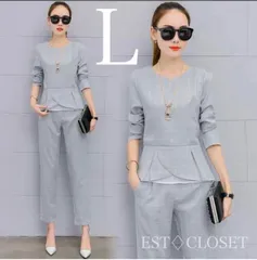 新品　パンツスーツ　チェック　フォーマル　アンサンブル　セットアップ　グレー　L