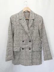 ◇ Θ GU ジーユー チェック 長袖 テーラードジャケット サイズL ブラウン系 レディース E  【1505290032926】