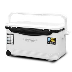 超頑丈 釣り用クーラーボックス 36L 防水 保温150h キャスター付き 水栓付き ホワイト&ブラック