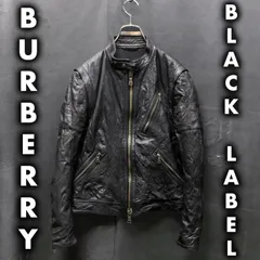 BURBERRY BLACK LABEL シワ加工 2wayレザージャケット Mサイズ シングル ライダース 革ジャン バイカーロック バーバリー ブラックレーベル