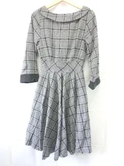 ◇ ⊆ pinup collection チェック柄 長袖 膝下丈 フレア ワンピース サイズM グレー系 レディース E  【1507160005863】