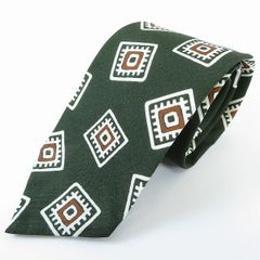 #se メーカーズシャツカマクラ Maker's Shirt 鎌倉 ネクタイ 緑系 総柄 シルク混 タグ付き 美品 日本製 メンズ 945954 k01