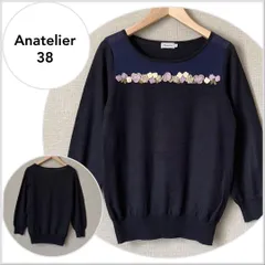 【美品♪】アナトリエ　花モチーフ切り替えニット M 長袖　ブラウス B129