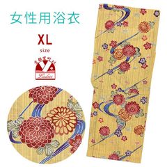 綿麻浴衣 レディース XLサイズ 上品シンプル 高身長向け 涼やか 大きめサイズ「黄色系、琉球紅型風柄」OLYXL102