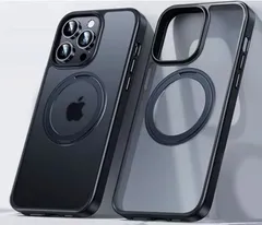 TESTET スマホケース 耐衝撃 MagSafe対応 360度保護 スリムデザイン 指紋防止 半透明 ワイヤレス充電対応 レンズ保護機能付き(ブラック,  iPhone 14 Plus(6.7インチ))