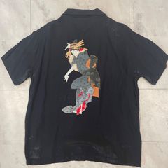 ★ WACKO MARIA ワコマリア レーヨンシャツ アロハシャツ 天国東京 美人画 浮世絵 メンズ ブラック 黒 M 半袖