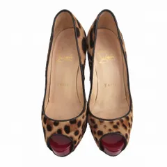 Christian Louboutin クリスチャン ルブタン ハラコ レオパード柄 オープントゥ パンプス ハイヒール ブラウン サイズ21cm 【中古】