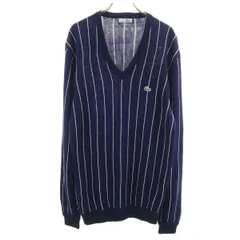 CHEMISE LACOSTE シュミーズラコステ 70s 80s ヴィンテージ フランス製 ストライプ柄 長袖 Vネック セーター ブルー フレンチラコステ メンズ 古着