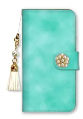 Galaxy S21 5G SC-51B SCG09 ケース 手帳型 ギャラクシーS21 スマホケース ビジュー パール デコ ストラップ付  おしゃれ 無地 大人 可愛い エレガント ブランド グリーン ブルー カラー05