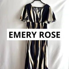 EMERY ROSE半袖ロングワンピースM白ホワイト紺ネイビーベージュニュアンス