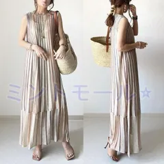 ワンピース 即購入OK 夏 新作 ストライプ ニット ノースリーブ クルーネック ジャカード ワンピース 