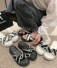 厚底サンダル ねじり配色クロスサンダル夏