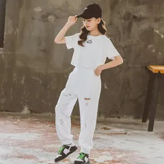 子供服 キッズ 女の子 ジャージ 上下セット 半袖シャツ パンツ ガールズ 点セット スポーツウェア ロングパンツ 運動着 スウェット ゆったり 部屋着 夏服 ウエストゴム カジュアル ジュニア服 おしゃれ 通学 登山HZQ2551