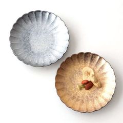 片菊彫 16cm皿 2枚 泡化粧 パレスプレート 黒 料亭 中皿 作家 31a