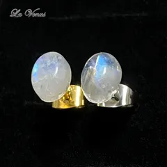 宝石質 天然 レインボームーンストーン オーバル カボション ピアス 316 サージカルステンレス 両耳用 ペア 金属アレルギー対策