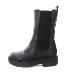 B&Y ユナイテッドアローズ BEAUTY&YOUTH ビューティー&ユース サイドゴアブーツ ミドル ラウンドトゥ 厚底 タンクソール フェイクレザー 切替 36 黒 ブラック /BB