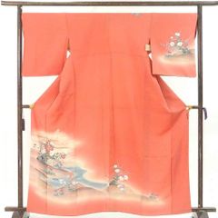 訪問着 身丈165cm 裄69cm 前幅24.5cm 後幅30cm 袖丈52cm 袖幅35cm レディース 袷 花柄 裄長 裄L-LLサイズ 秋冬春用 正絹（シルク）ピンク トールサイズ 美品 リメイク リユース リサイクル【呉服のきくや】