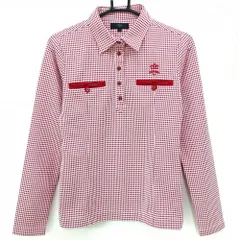 【超美品】キャロウェイ 長袖ポロシャツ レッド×白 総柄 胸ポケット レディース L ゴルフウェア Callaway