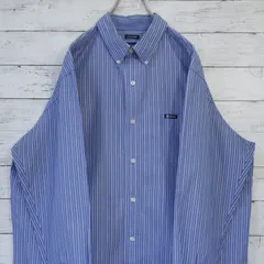 チャップス CHAPS マルチストライプ ポケット 長袖ボタンダウンシャツ BDシャツ EASY CARE XL ライトブルー ブルー レッド ホワイト オーバーサイズ 20202173