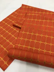 «花ラブリ»ACT195CO　雨コート用生地　新品　雨コート　撥水　反物　オレンジ　格子　リメイク　着物　子供服　エコバック