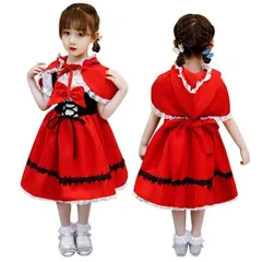 赤ずきんちゃん風 コスプレ 子供 ハロウィン 衣装 女の子 上下セットコスチューム キッズ 仮装 子供ドレス ワンピース 童話 発表会 赤 パーティー ドレス