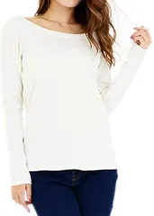 Sleeping Sheep(スリーピング シープ) スリーピングシープ やわらか コットン 快適 長袖 Tシャツ 綿 フライス 丸首 クルーネック シンプル ストレッチ カットソー インナー レディース Lサイズ( e.ホワイト,  Lサイズ)