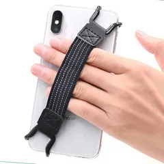 スマホ用 ベルト ホルダー サポーター 簡単脱着 落下防止 ハンド グリップ ストラップ フック ワンタッチ かけるだけ 伸縮 片手持ち