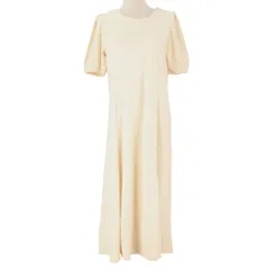 ☆ ベージュ ☆ ワンピース Aライン きれいめ onpc023 ワンピース 半袖 ロング ロングワンピース ロング丈 マキシ丈 フレア Aライン 5分袖 リップル生地 ウエストリボン ぽわん袖 ボリューム袖 外出 お出かけ 通勤 通学 春 夏 無地 シンプル