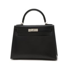 エルメス ケリー28 外縫い ボックスカーフ ブラック シルバー金具 K刻印