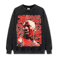バスケットボール マイケル・ジョーダン プリントスウェット ストリート ヴィンテージ加工 クルーネック 長袖トップス ブラック