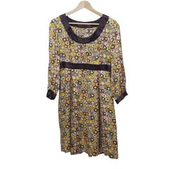 DIANE VON FURSTENBERG(DVF)(ダイアン・フォン・ファステンバーグ) ワンピース サイズ6 M レディース美品  - ブラウン×イエロー×マルチ