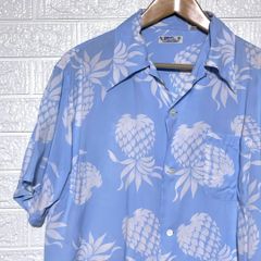 サンサーフ　アロハシャツ　パイナップル　総柄　水色　レーヨン
