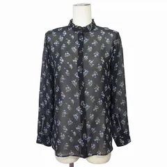 ナチュラルビューティーベーシック NATURAL BEAUTY BASIC シャツ ブラウス バンドカラー フリル 花柄 黒 ブラック