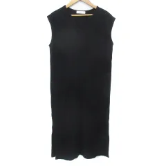 センスオブプレイス バイ アーバンリサーチ Sense of Place by Urban Research ニットワンピース リブ ロング丈 ノースリーブ スリットネック サイドスリット 無地 F 黒 ブラック /FF3