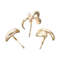 【A：ゴールド×3セット】[Cream dot. クリームドット公式] ヘアアクセサリー レディース 3点セット ポニーフック パール メタル  オーバル 艶 ぷっくり ヘアフック ヘアカフス ヘアアクセ ヘアアレンジ 簡単 まとめ髪 髪留め 上品大人